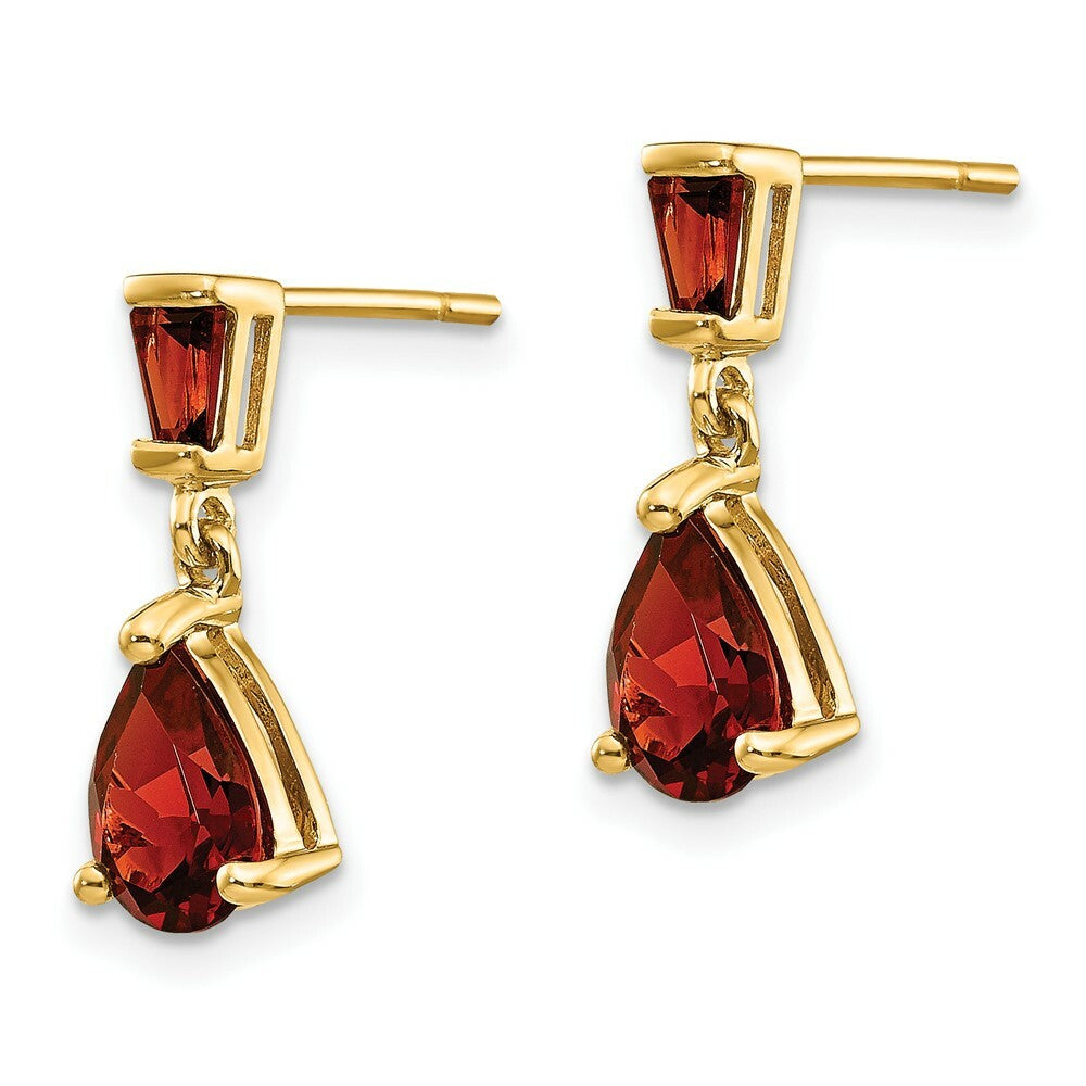 14K Yellow Gold Garnet Dangle Post Earrings