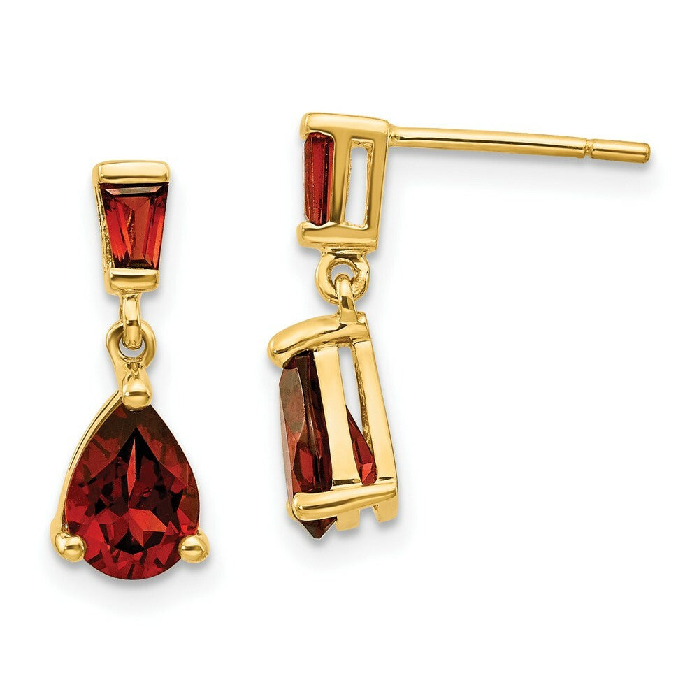 14K Yellow Gold Garnet Dangle Post Earrings