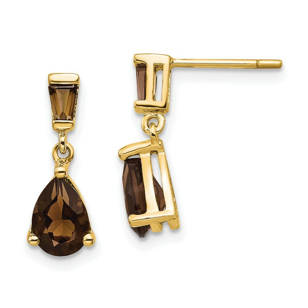 14K Yellow Gold Smokey Topaz Post Earrings