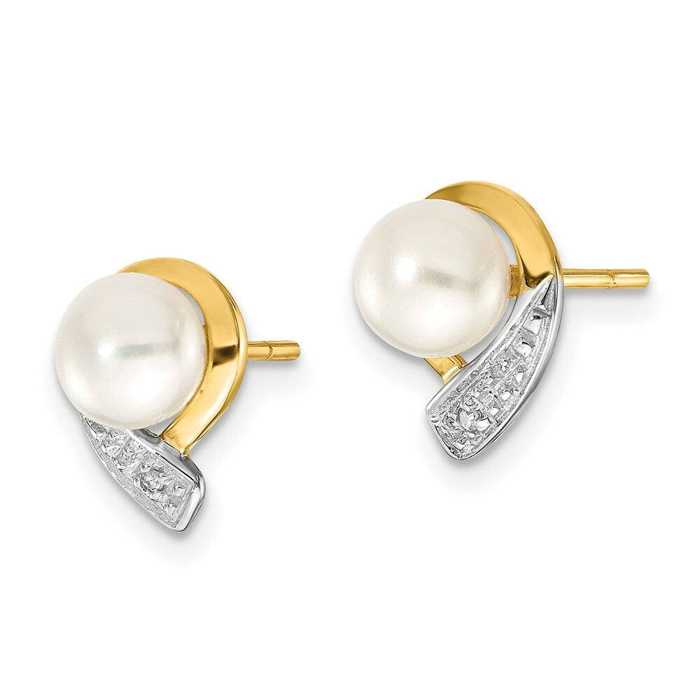14K Yellow Gold 5-6mm Freshwater Cultured Pearl & Diamond Earrings