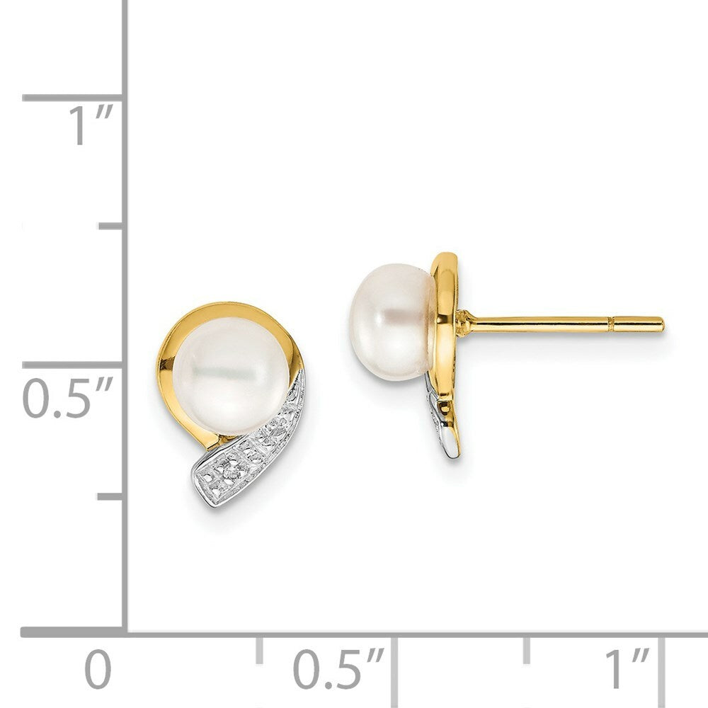 14K Yellow Gold 5-6mm Freshwater Cultured Pearl & Diamond Earrings