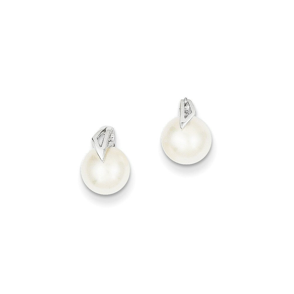 14K White Gold (7-8mm) Button Freshwater Cultured Pearl Post Earrings