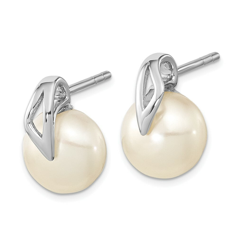 14K White Gold (7-8mm) Button Freshwater Cultured Pearl Post Earrings