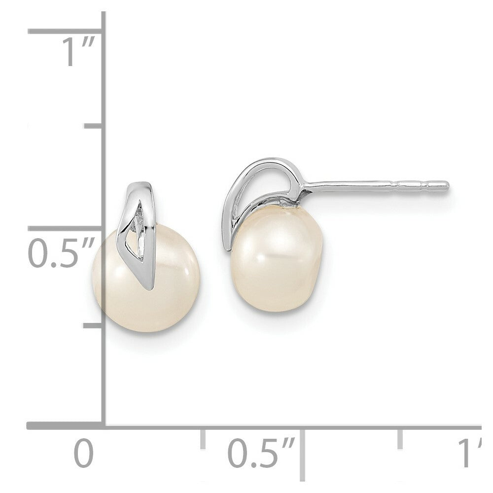 14K White Gold (7-8mm) Button Freshwater Cultured Pearl Post Earrings