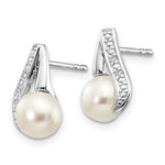 Load image into Gallery viewer, 14K White Gold (6-7mm) Button Freshwater Cultured Pearl &amp; Diamond Earrings
