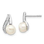Load image into Gallery viewer, 14K White Gold (6-7mm) Button Freshwater Cultured Pearl &amp; Diamond Earrings
