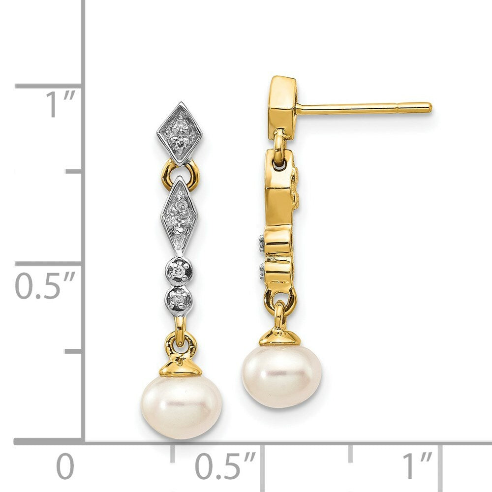 14K & Rhodium 5-6mm Freshwater Cultured Pearl & Diamond Earrings