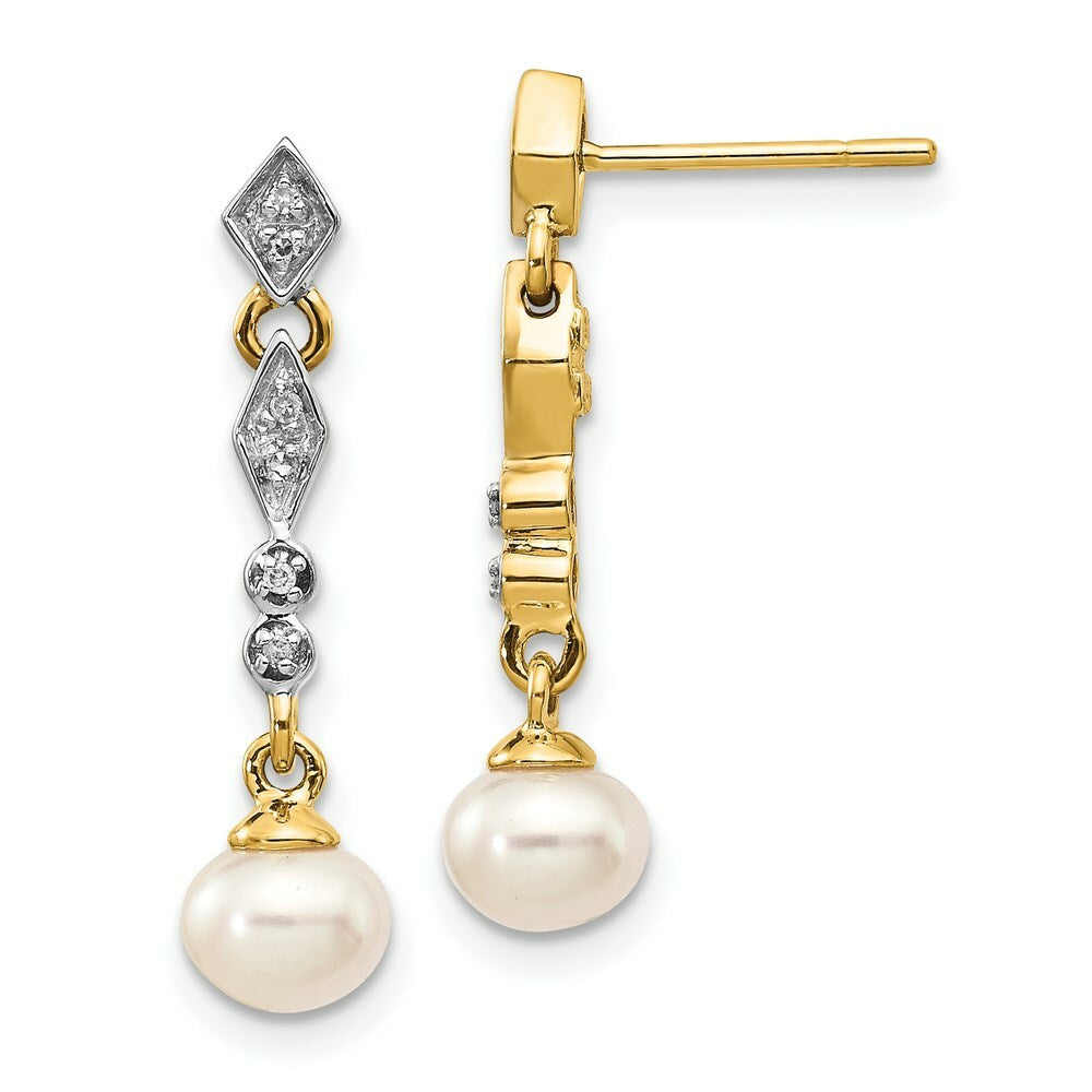 14K & Rhodium 5-6mm Freshwater Cultured Pearl & Diamond Earrings