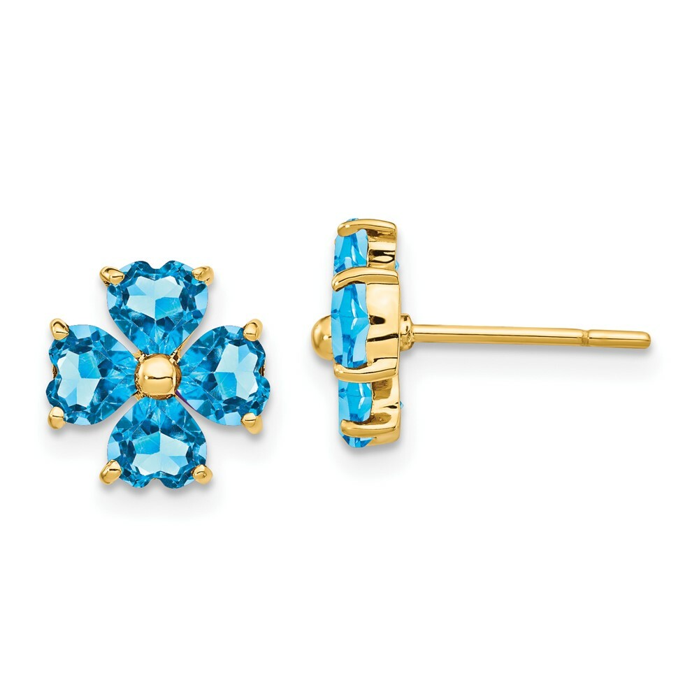 14K Yellow Gold Heart-shaped Swiss Blue Topaz Flower Post Earrings 2.28-Carat tw