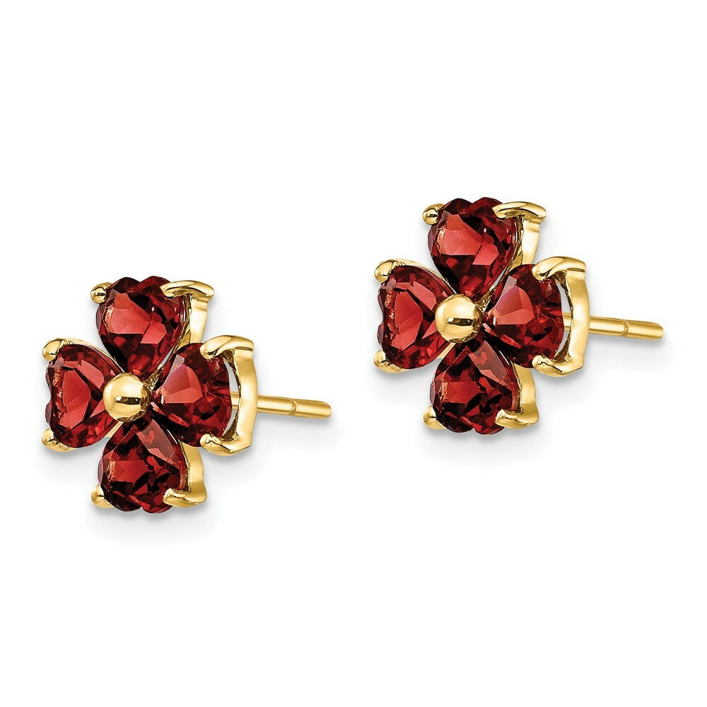 14K Yellow Gold Heart-shaped Garnet Flower Post Earrings 2.3-Carat tw
