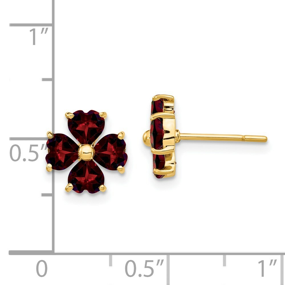 14K Yellow Gold Heart-shaped Garnet Flower Post Earrings 2.3-Carat tw