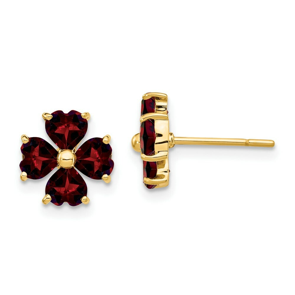 14K Yellow Gold Heart-shaped Garnet Flower Post Earrings 2.3-Carat tw