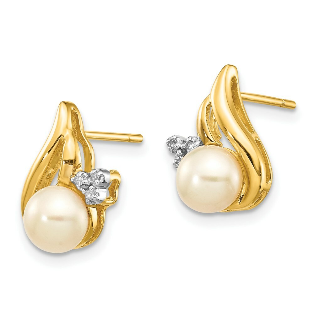 14K Yellow Gold & Rhodium 5-6mm Freshwater Cultured Pearl & Diamond Post Earrings