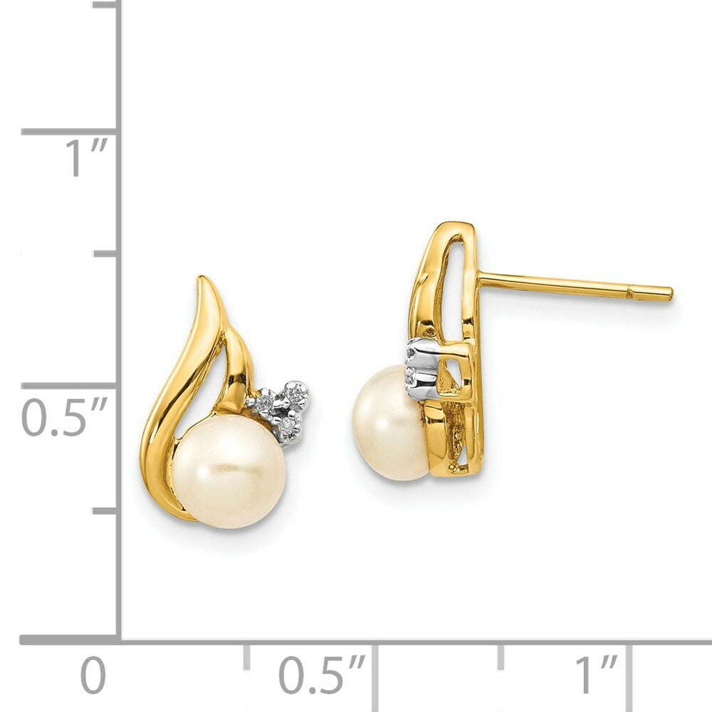 14K Yellow Gold & Rhodium 5-6mm Freshwater Cultured Pearl & Diamond Post Earrings