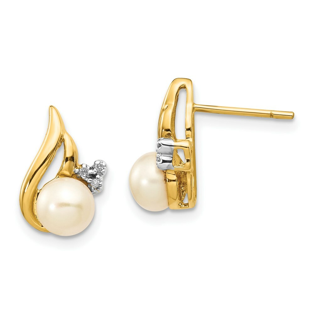 14K Yellow Gold & Rhodium 5-6mm Freshwater Cultured Pearl & Diamond Post Earrings