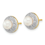 Load image into Gallery viewer, 14K Yellow Gold &amp; Rhodium 5-6mm Freshwater Cultured Pearl &amp; Diamond Post Earrings
