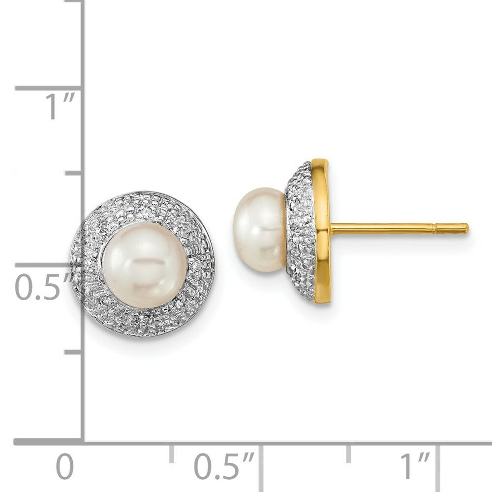14K Yellow Gold & Rhodium 5-6mm Freshwater Cultured Pearl & Diamond Post Earrings