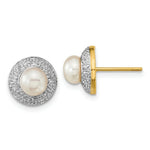 Load image into Gallery viewer, 14K Yellow Gold &amp; Rhodium 5-6mm Freshwater Cultured Pearl &amp; Diamond Post Earrings
