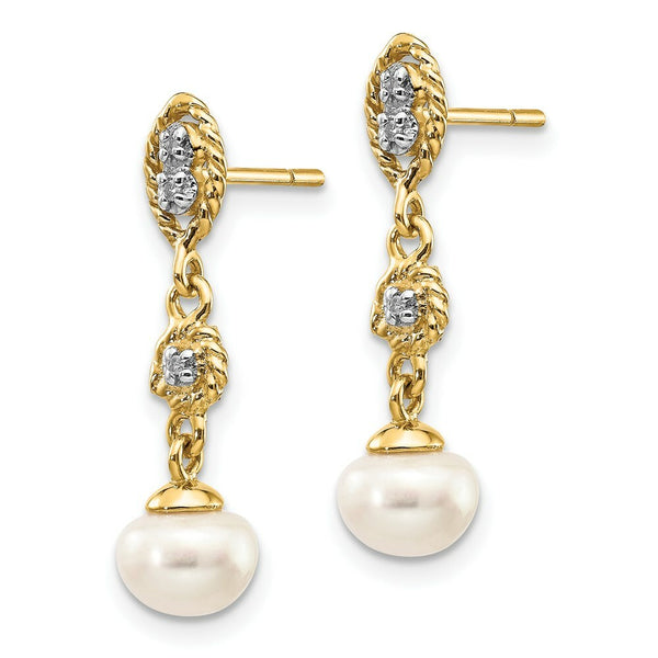 14K & Rhodium 6-7mm Freshwater Cultured Button Pearl & Diamond Post Earrings