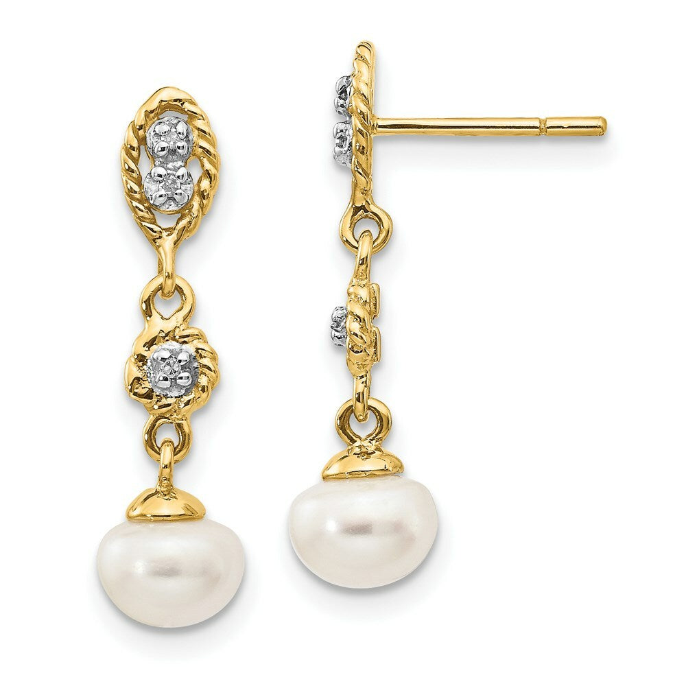 14K & Rhodium 6-7mm Freshwater Cultured Button Pearl & Diamond Post Earrings