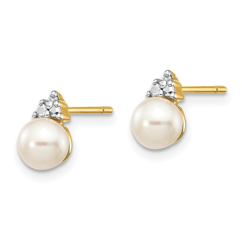 14K Yellow Gold Diamond and 5-6mm Round Freshwater Cultured Pearl Post Earrings