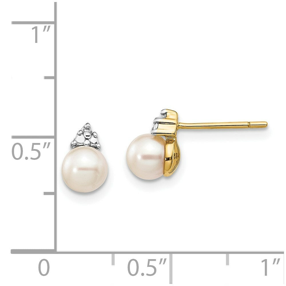 14K Yellow Gold Diamond and 5-6mm Round Freshwater Cultured Pearl Post Earrings