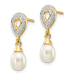 Load image into Gallery viewer, 14K Diamond and 7x5mm Egg Freshwater Cultured Pearl Post Dangle Earrings
