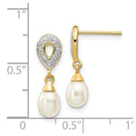 Load image into Gallery viewer, 14K Diamond and 7x5mm Egg Freshwater Cultured Pearl Post Dangle Earrings
