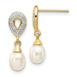 Load image into Gallery viewer, 14K Diamond and 7x5mm Egg Freshwater Cultured Pearl Post Dangle Earrings
