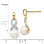 Load image into Gallery viewer, 14K Diamond and 6-7mm Round Freshwater Cultured Pearl Post Dangle Earrings
