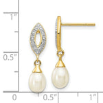 Load image into Gallery viewer, 14K Diamond and 7x5mm Egg Freshwater Cultured Pearl Post Dangle Earrings
