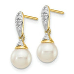 Load image into Gallery viewer, 14K Diamond and 6-7mm Round Freshwater Cultured Pearl Post Dangle Earrings
