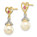 Load image into Gallery viewer, 14K Diamond 7-8mm Freshwater Cultured Pearl &amp; Created Composite Ruby Post Ear
