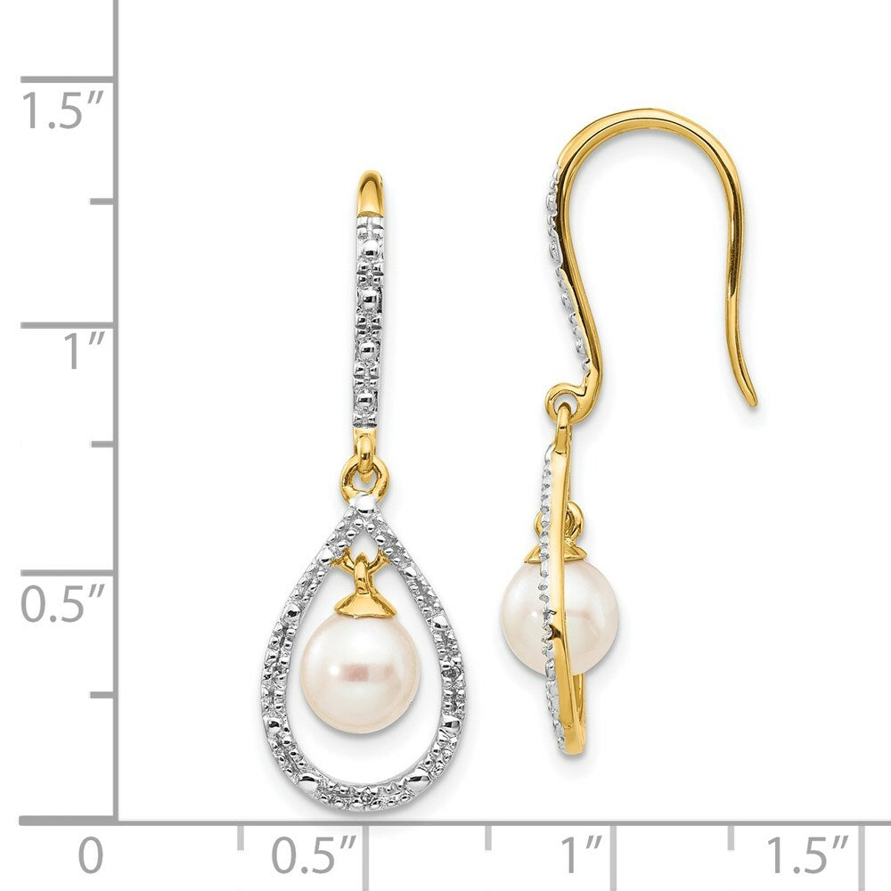 14K Diamond and Freshwater Cultured Pearl Dangle Earrings