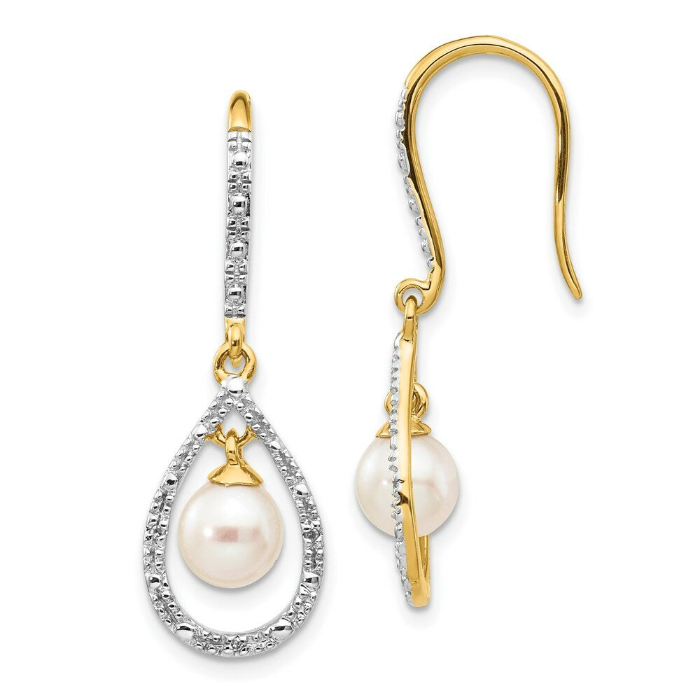 14K Diamond and Freshwater Cultured Pearl Dangle Earrings