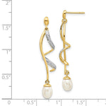 Load image into Gallery viewer, 14K Yellow Gold Diamond and 7x5mm Egg Freshwater Cultured Pearl Post Dangle Earrings 0.01 Ct. Diamond accent
