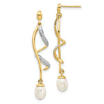 Load image into Gallery viewer, 14K Yellow Gold Diamond and 7x5mm Egg Freshwater Cultured Pearl Post Dangle Earrings 0.01 Ct. Diamond accent
