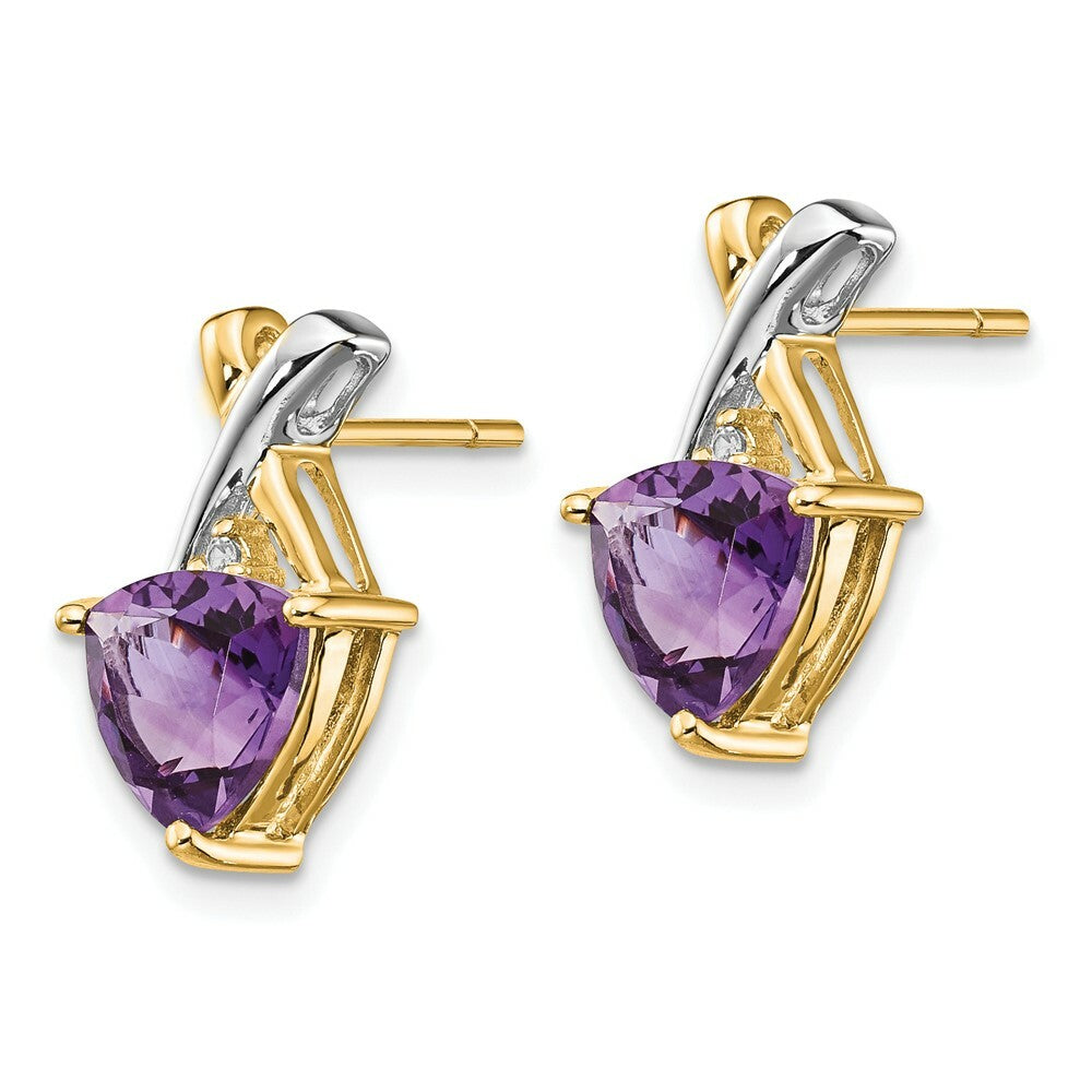 14K & Rhodium Amethyst and White Topaz Trillion Post Earrings