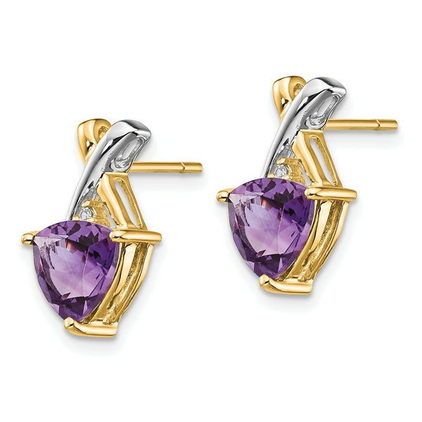 14K & Rhodium Amethyst and White Topaz Trillion Post Earrings