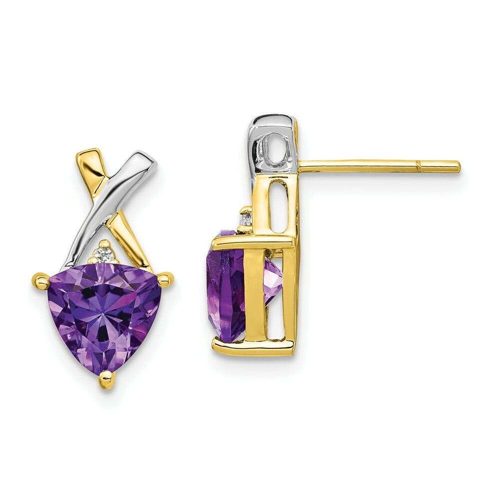 14K & Rhodium Amethyst and White Topaz Trillion Post Earrings