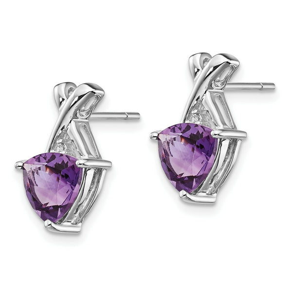 14k White Gold Amethyst and White Topaz Trillion Post Earrings, 1.72-Carat Gemweight
