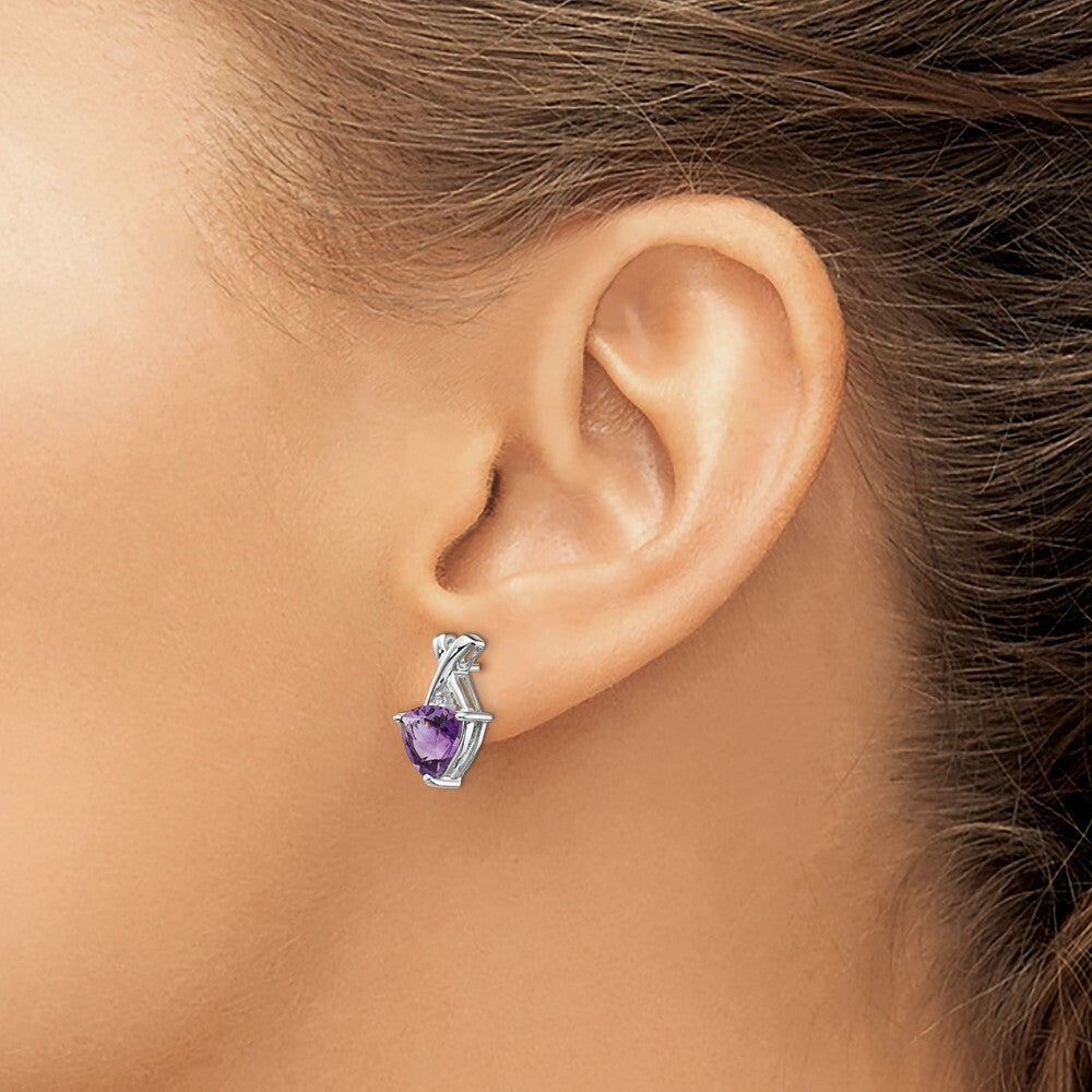 14k White Gold Amethyst and White Topaz Trillion Post Earrings, 1.72-Carat Gemweight