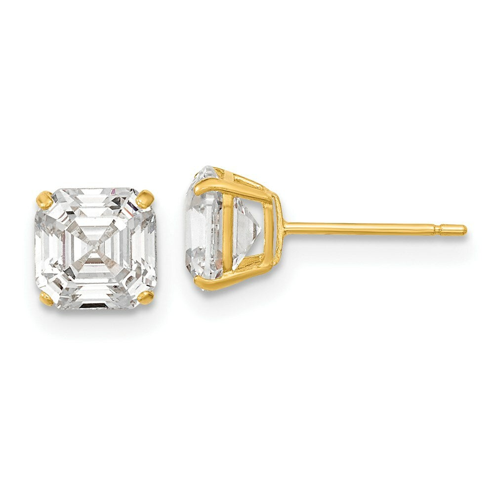 14K Yellow Gold Polished 6x6 Asscher Cut CZ Studs Post Earrings