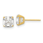 Load image into Gallery viewer, 14K Yellow Gold Polished 6x6 Asscher Cut CZ Studs Post Earrings
