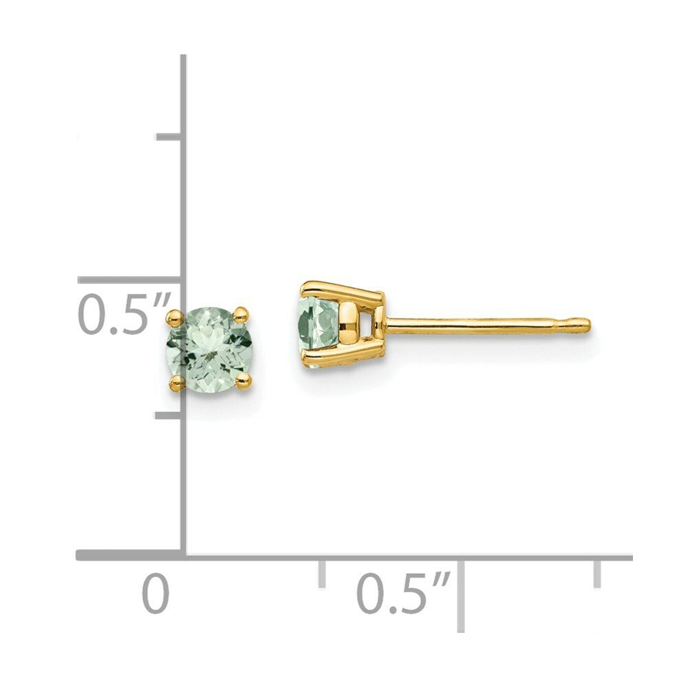 14K Yellow Gold 4mm Round Green Quartz Earrings