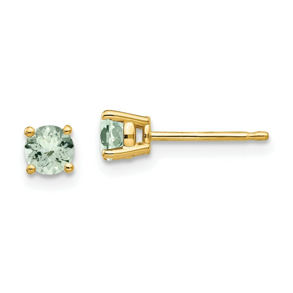 14K Yellow Gold 4mm Round Green Quartz Earrings