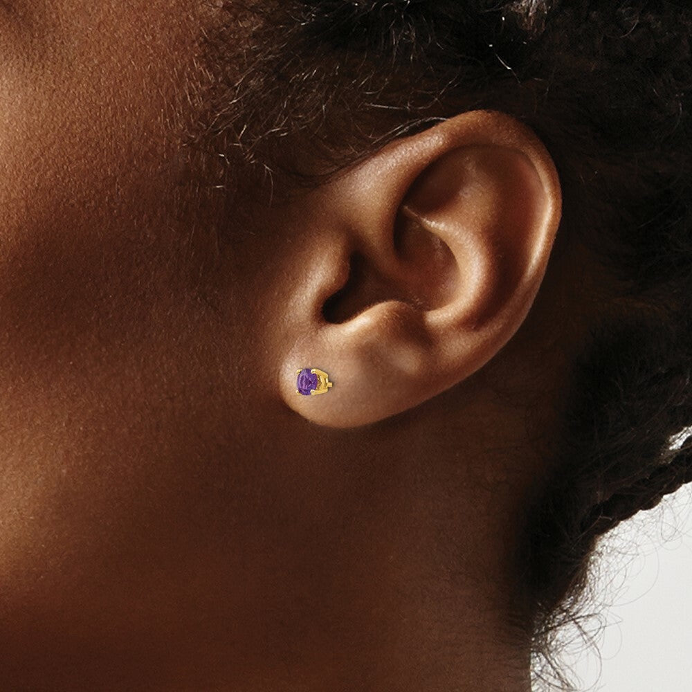 14K Yellow Gold 4mm Amethyst Earrings