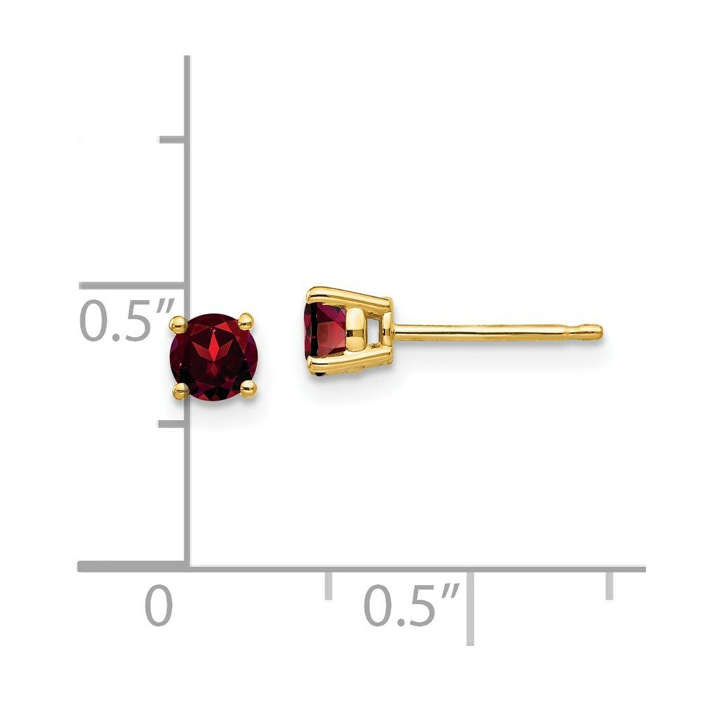 14K Yellow Gold 4mm Garnet Earrings