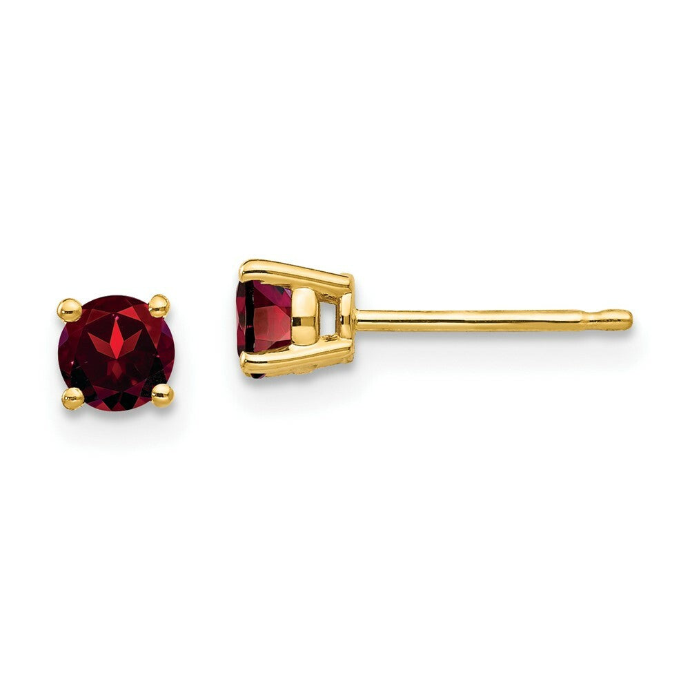 14K Yellow Gold 4mm Garnet Earrings