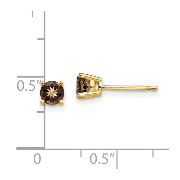 14K Yellow Gold 4mm Round Smoky Quartz Earrings